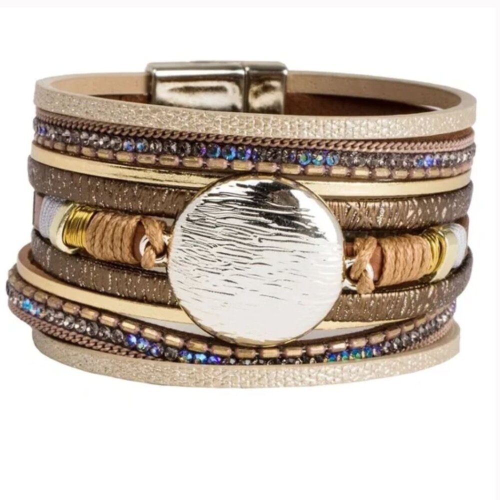 NWT - SAACHI Brown Optical Leather Bracelet